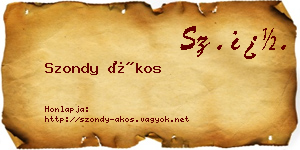 Szondy Ákos névjegykártya